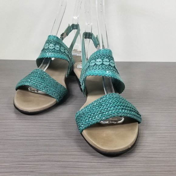 Munro Murocco Ankle Strap Sandal, Turquoise Blue Woven Leather, Womens Size 8 M - Picture 4 of 14